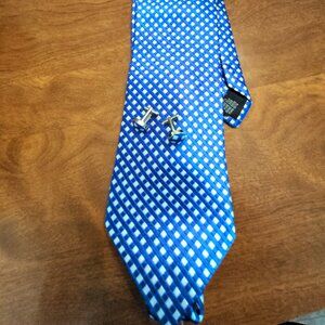 Porta Rosa  Blue Silk Tie & Matching Cufflinks - Italian Design